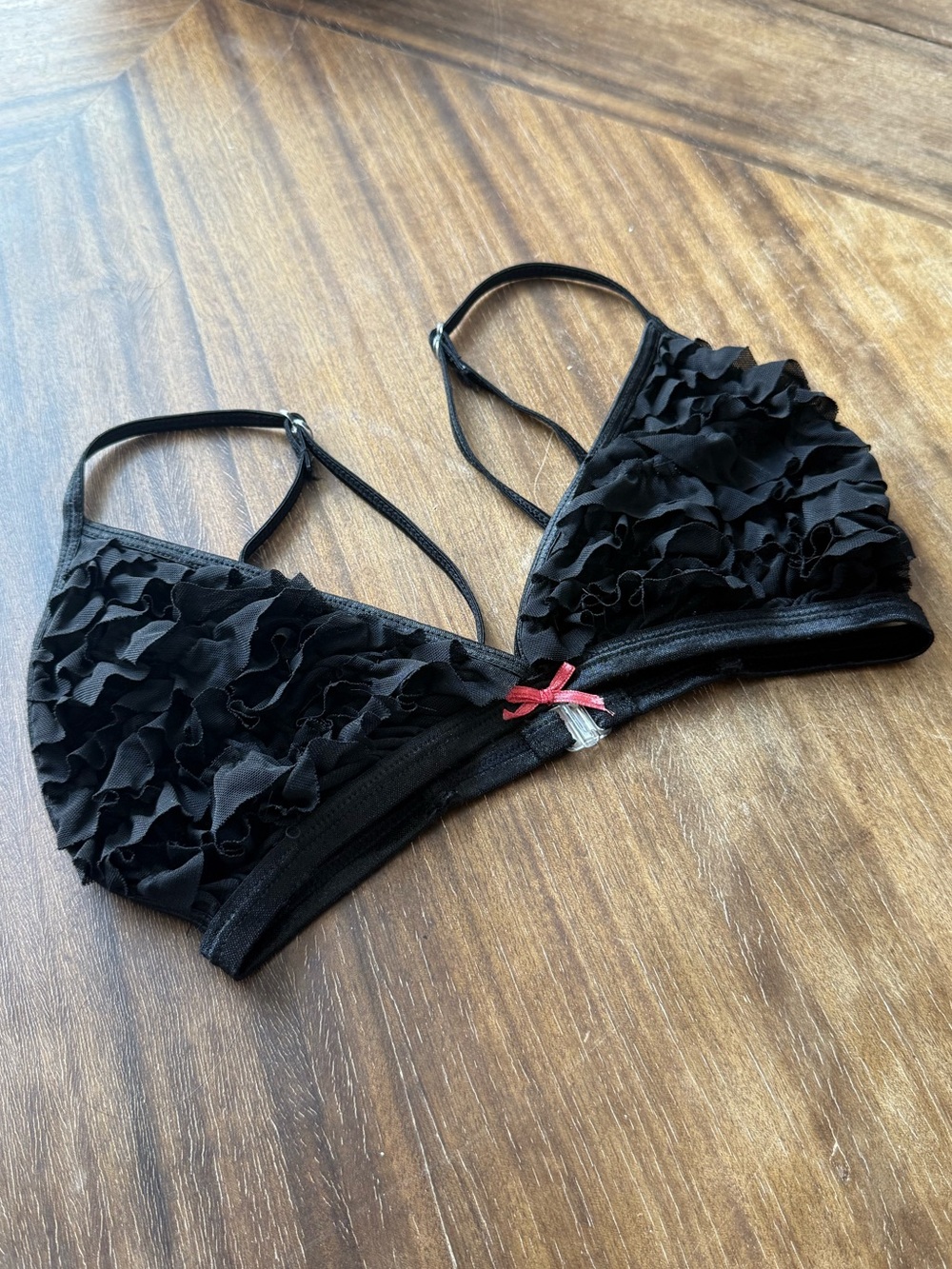 Honeydew Intimates Black Ruffled Bralette with Pink Bow
